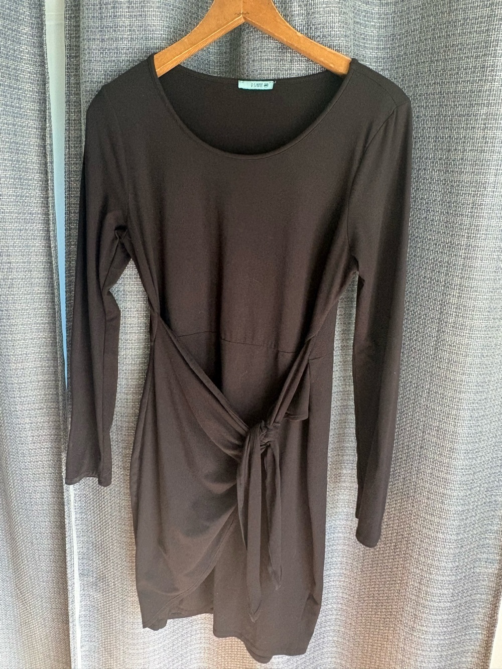 P.S. Kate Black Long Sleeve Side Tie Ruched Mini Dress Size Large